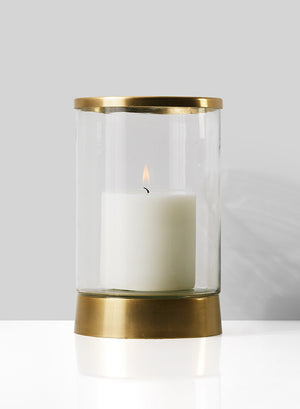Gold Rimmed Glass Cylindrical Hurricane, in 2 Sizes