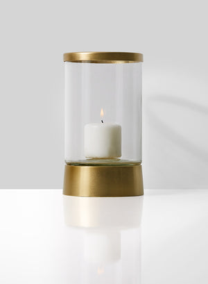 Gold Rimmed Glass Cylindrical Hurricane, in 2 Sizes