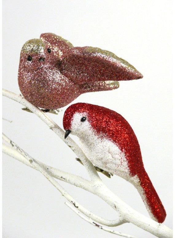 Red & Pink Glitter Bird Ornaments