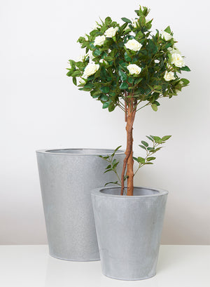 Serene Spaces Living Classic Grey Zinc Round Planters, Ideal for Garden, Patio, Building or Hotel Lobby, 2 Sizes Available