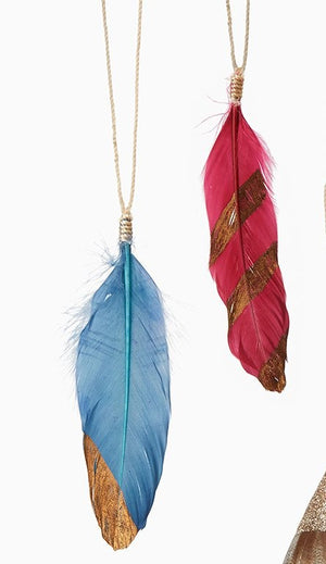 Serene Spaces Living Hanging Colorful Feather Ornament, Holiday Décor, Set of 12, Red and Blue Colors Available