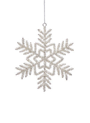 6" Glass Beaded Silver Snowflake Ornament, Pack of 6
