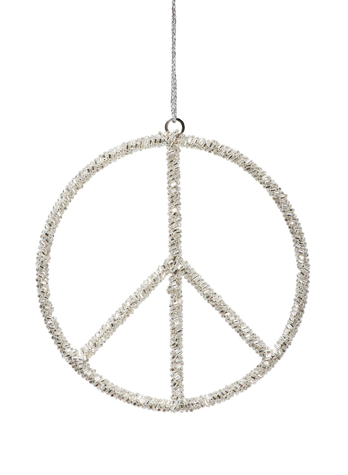 5" Silver Peace Symbol Ornament, Set of 6