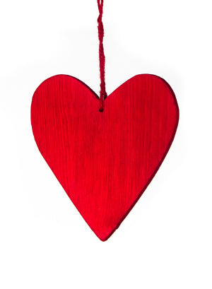 Serene Spaces Living Hanging Red Wooden Heart Ornament, Holiday Décor, Set of 12, Each Measures 4.75” Tall and 4.25” Long