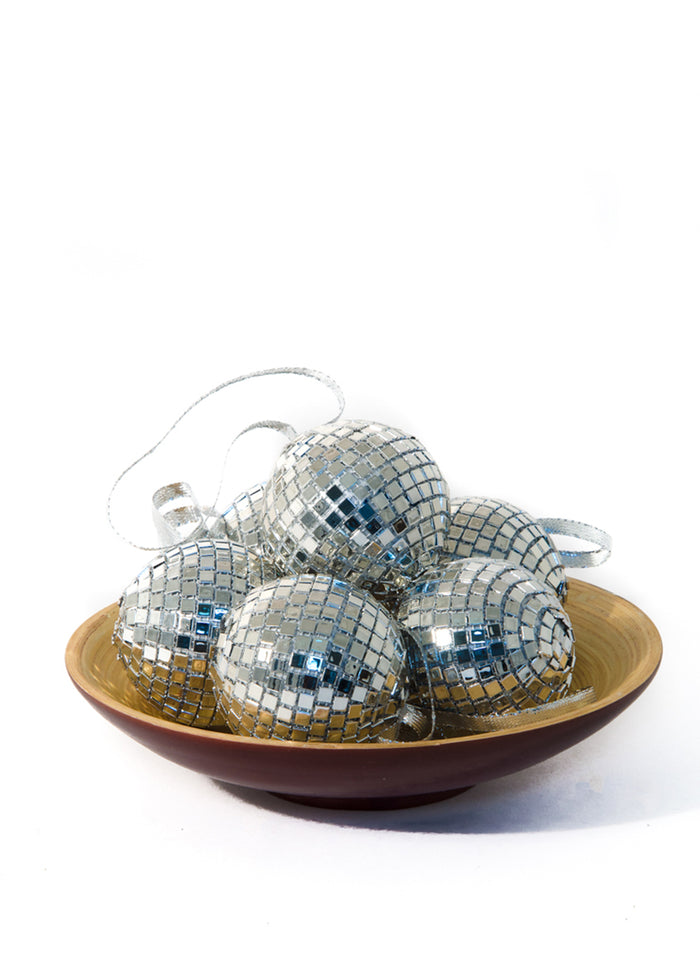 Serene Spaces Living Hanging Silver Mirror Balls, Ornaments for Holiday Décor, Pack of 6, 2.25” Diameter each