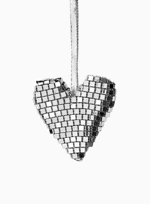 Serene Spaces Living Hanging Silver Heart Ornament, Holiday Décor, Set of 6, Each Measures 3” Tall and 3” Wide