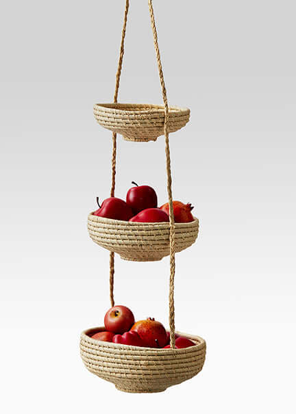 3 Tier Hanging Fruit Basket for Kitchen, Handmade Natural Woven Wicker  Seagrass Hanging Basket for Fruit and Vegetable Countertop Organizer,  Modern