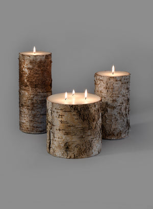 Birch Bark Pillar Candle, In 3 Sizes