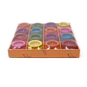 Serene Spaces Living 2-Hour Candle in Multi-Colored Handmade Terracotta Pot, Ideal for Lighting at Festivals, Available in Sets of 9 and 16