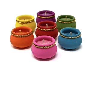 Serene Spaces Living 2-Hour Candle in Multi-Colored Handmade Terracotta Pot, Ideal for Lighting at Festivals, Available in Sets of 9 and 16