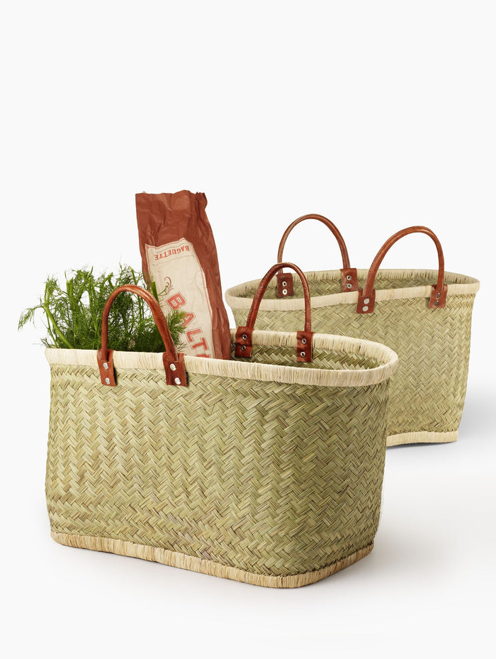 Handmade Natural Raffia Bag with Leather Handles, in 2 Sizes