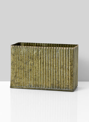 Serene Spaces Living Pleated Rectangular Patina Metal Planter, Measures 9” Length, 4” Width and 9” Height