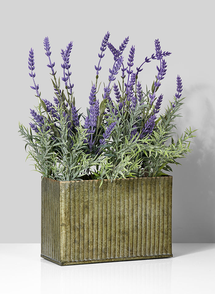 Serene Spaces Living Pleated Rectangular Patina Metal Planter, Measures 9” Length, 4” Width and 9” Height