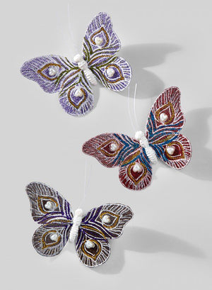 Purple and Pearl Glitter Butterfly, Set of 6