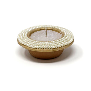 Serene Spaces Living 2.5-Hour Coin Candle in Handmade Terracotta Pot with Pearl Beads, Ideal for Lighting at Christmas, Set of 4 and Set of 9 Available