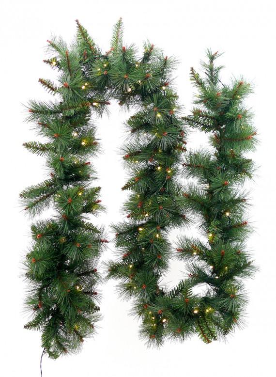 Pine Needle Garland with White L.E.D. Lights