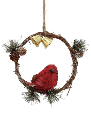 Serene Spaces Living Red Cardinal on Wicker Wreath, Ideal for Christmas Décor, Measures 8” Diameter, Pack of 4