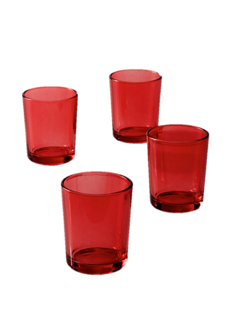 Red Glass Votive Candle Holders, Set of 4