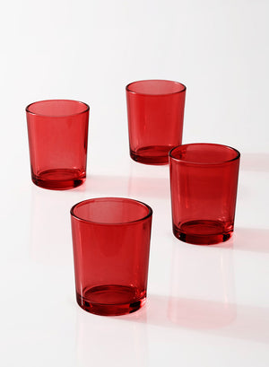 Red Glass Votive Candle Holders, Set of 4