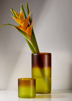 Serene Spaces Living Green and Rust Frost Glass Cylinder Vases, 2 Sizes Available