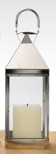 Burnished Silver Steel Square Lantern, 4" Square & 8" Tall