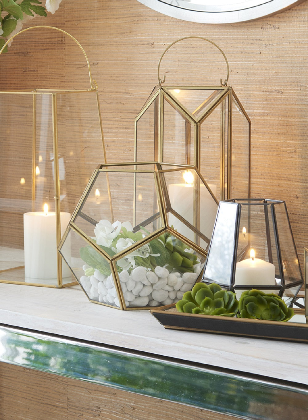 Gold Glass Honeycomb Lantern, in 3 Sizes