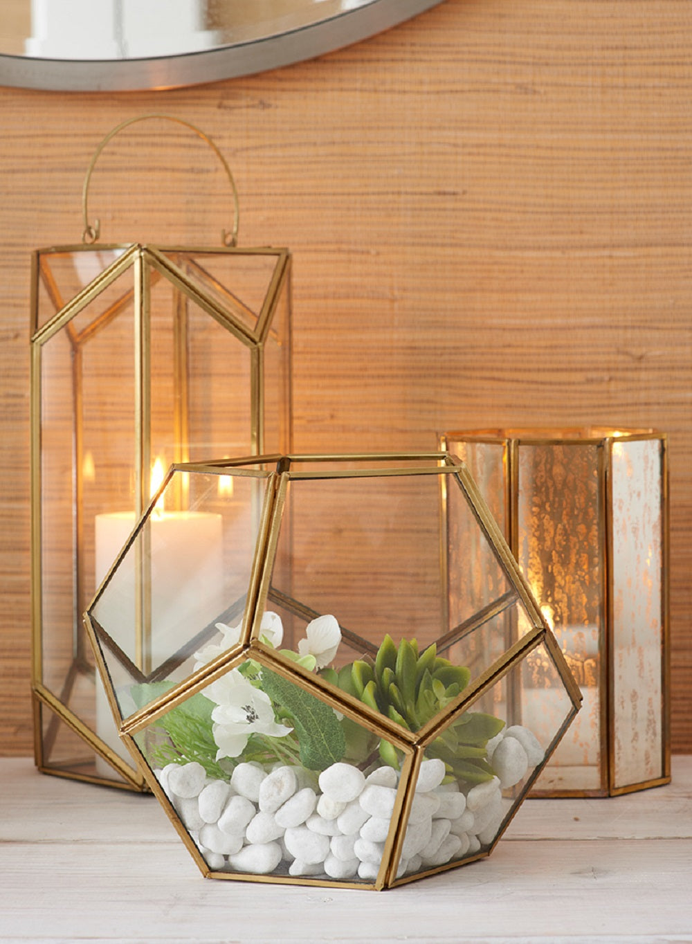 Gold Glass Honeycomb Lantern, in 3 Sizes