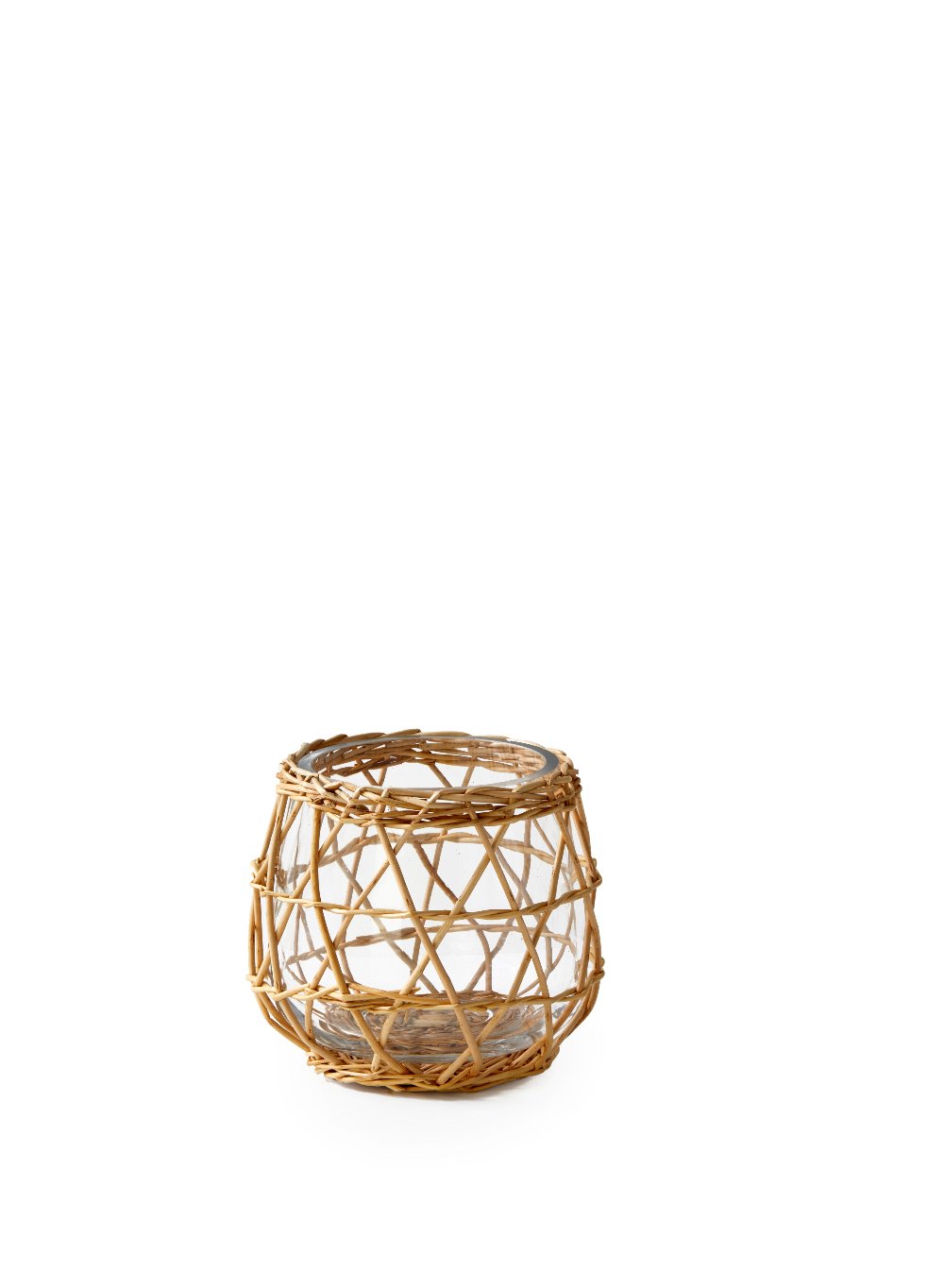 Serene Spaces Living Handwoven Wicker & Glass Candleholder, Available in 2 Sizes