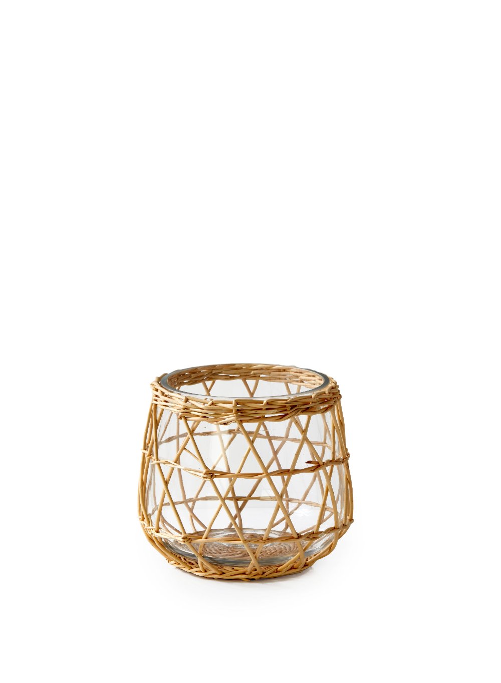 Serene Spaces Living Handwoven Wicker & Glass Candleholder, Available in 2 Sizes