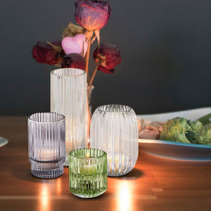 Ribbed Optical Glass Votive Holder, 3.5" Diameter & 5" Tall, in 3 Colors
