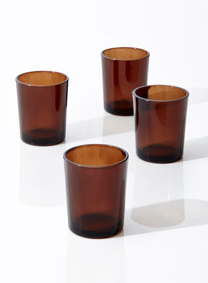 Serene Spaces Living Dark Amber Glass Votive Candle Holders, Ideal for Restaurant Tables, Aromatherapy, Set of 4