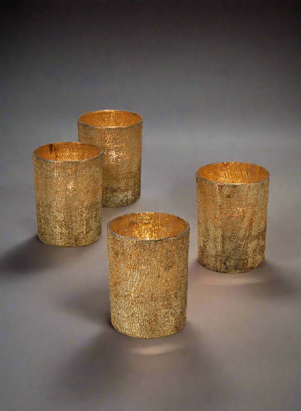 Serene Spaces Living Textured Pale Old Gold Glitter Votive Candle Holders, Ideal for Weddings Parties Fall Table Decorations, 2 Sizes Available