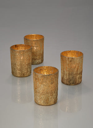 Serene Spaces Living Large Set of 24 Textured Pale Old Gold Glitter Votive Candle Holders, Ideal for Weddings Parties Fall Table Decorations, 4" Tall and 3" Diameter