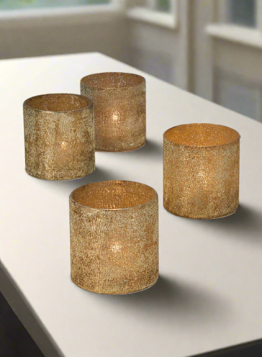 Serene Spaces Living Textured Pale Old Gold Glitter Votive Candle Holders, Ideal for Weddings Parties Fall Table Decorations, 2 Sizes Available