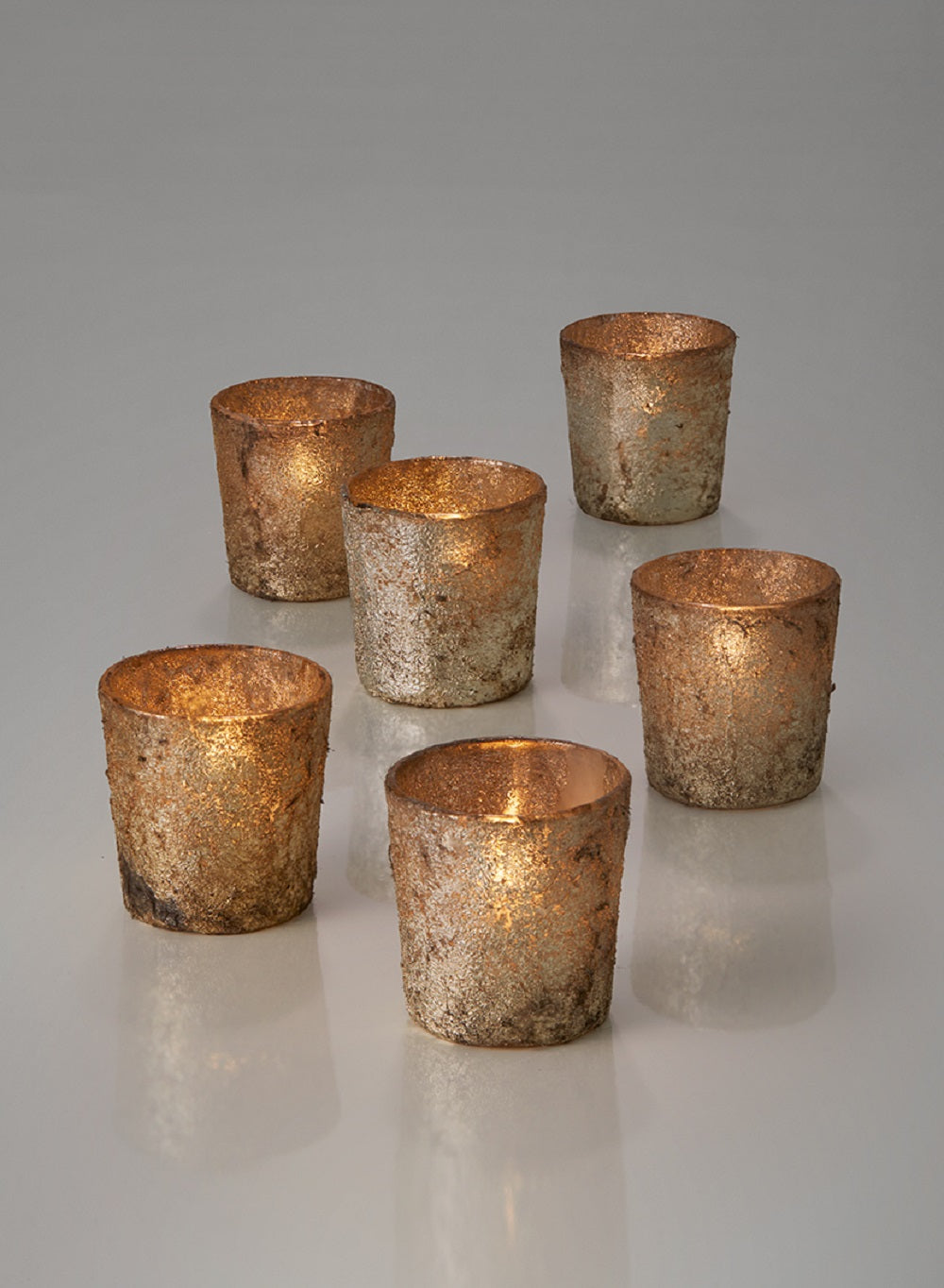 Serene Spaces Living Set of 6 Textured Old Silver Votive Candle Holders Glass, Ideal for Weddings Parties Fall Table Decorations, 2.5" Tall and 2.5" Diameter