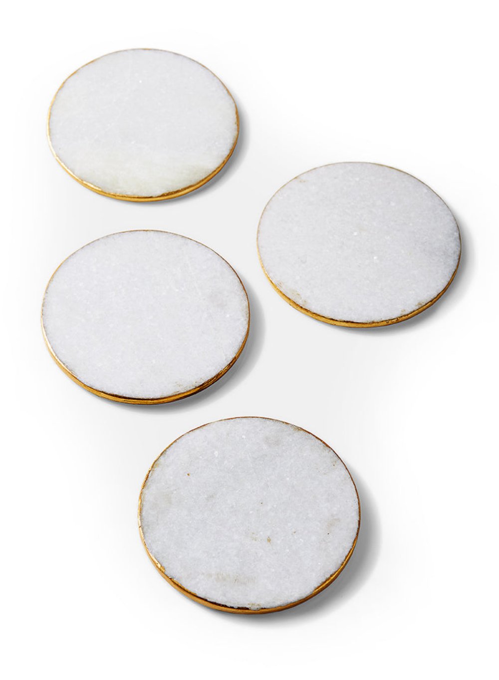 Natural Marble Coasters with Gold Edge, 4" Diameter, Set of 4