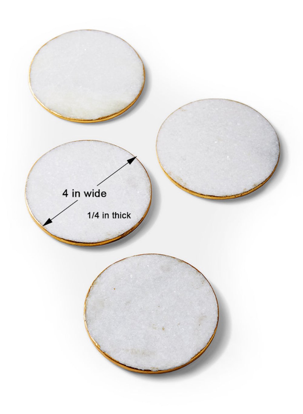 Natural Marble Coasters with Gold Edge, 4" Diameter, Set of 4