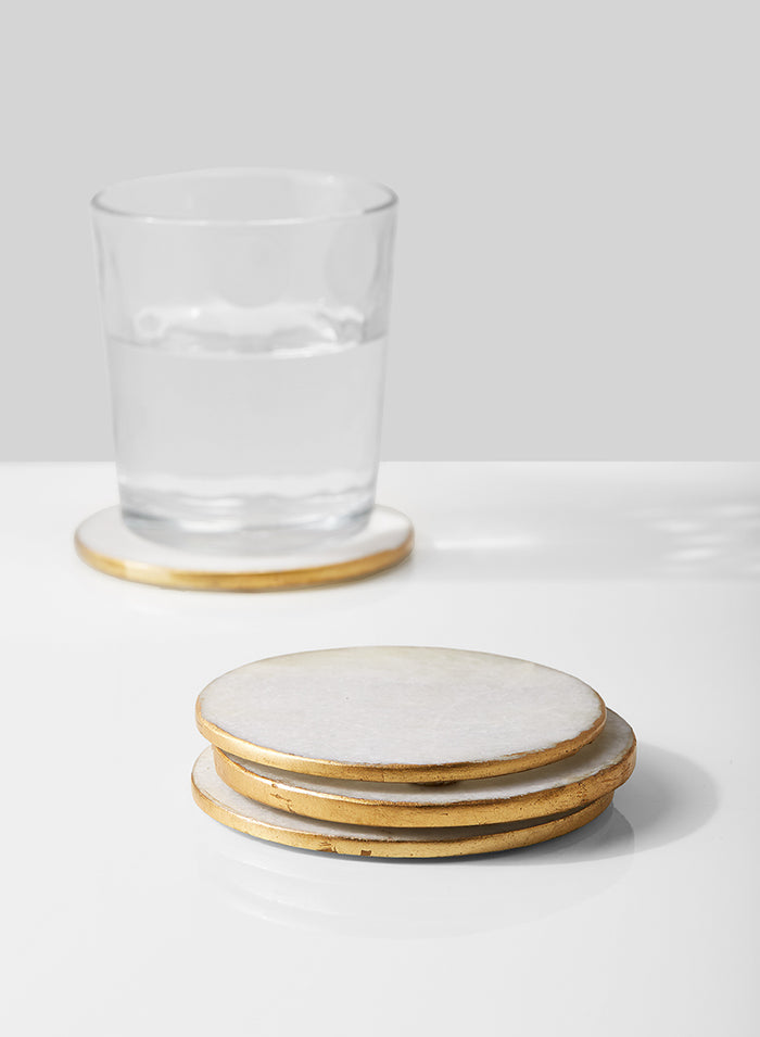 Natural Marble Coasters with Gold Edge, 4" Diameter, Set of 4