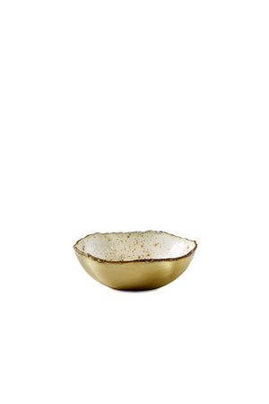 Serene Spaces Living Gold and Ivory Enamel Bowl, Elegant Accent Piece, Measures 2" Tall and 5.75" Diameter, Set of 2