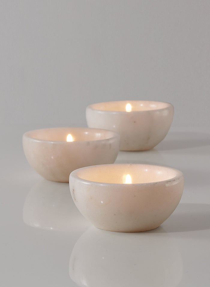 Serene Spaces Living Set of 2 Small White Natural Marble Bowl,1.5" Tall & 3" Dia