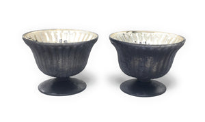 Serene Spaces Living Set of 2 Platinum Ribbed Glass Bowl, Vintage Style Pedestal Vase, Measures 3.75" Tall and 5" Diameter