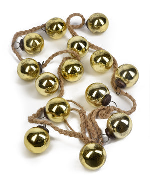 Serene Spaces Living Gold Glass Ball Garland, Ornament for Holiday Décor, Measures 5 feet long