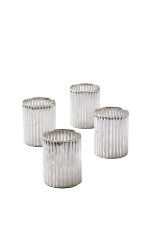 Serene Spaces Living Corrugated Glass Silver Votive Candle Holder, 2 Size Options