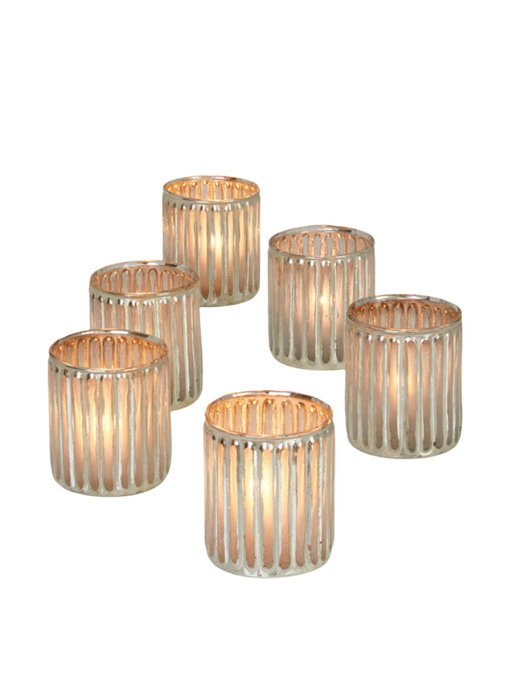 Serene Spaces Living Corrugated Glass Silver Votive Candle Holder, 2 Size Options