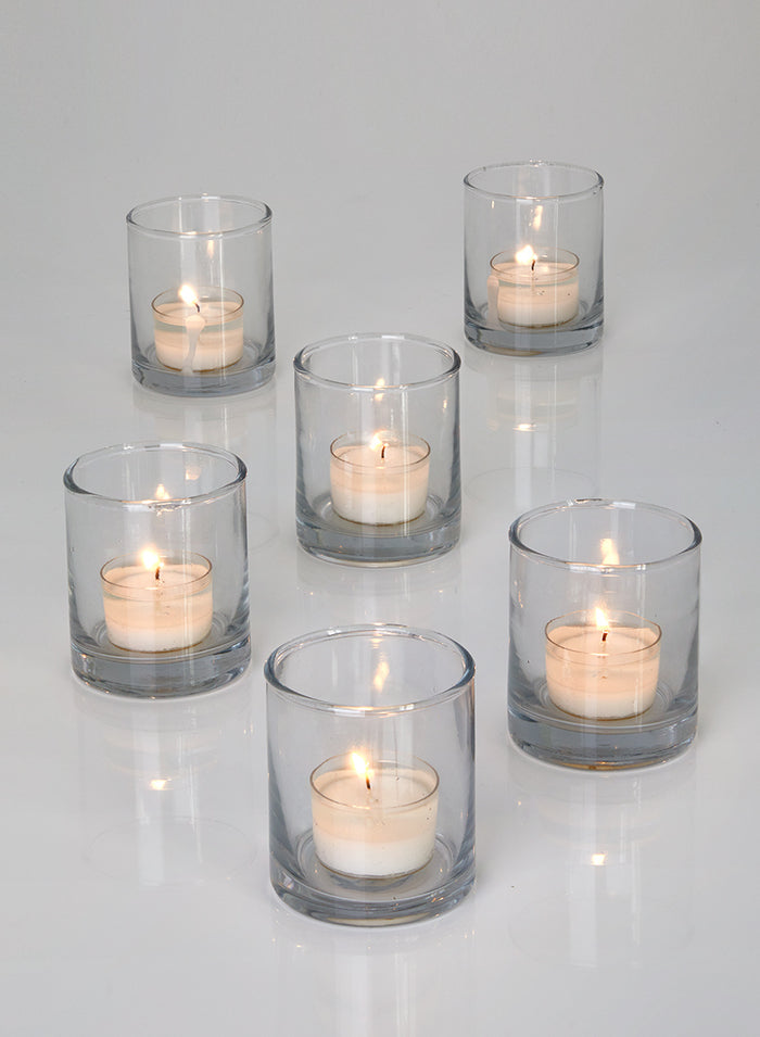 Serene Spaces Living Set of 48 Clear Glass Votive Candle Holders, Ideal for Wedding Decorations, Parties, Events, Christmas Dinner Tablescape, 3" Tall and 2.5" Diameter