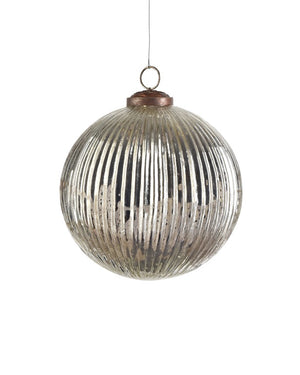 Serene Spaces Living Set of 4 Antique Ribbed Glass Balls, Ornaments for Holiday Décor, Available in Silver/ Gold/ Copper