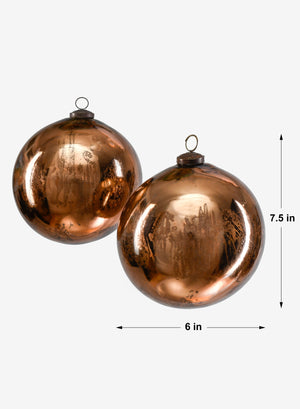 Antique Bronze Glass Ball Ornament, 6" Diameter & 7.5" Tall, Set of 2