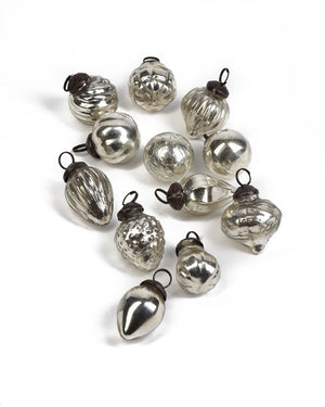 Serene Spaces Living Set of 12 Mini Mercury Glass Ornaments for Holiday Décor, Available in Silver/ Copper/ Light Gold