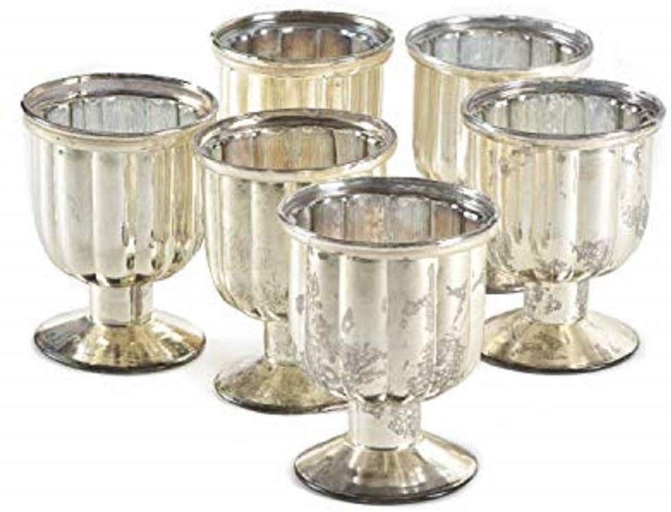 Serene Spaces Living Antique Mercury Glass Pedestal Votive Holder, Set of 24
