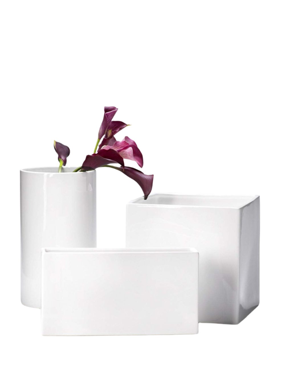 Serene Spaces Living Gloss White Ceramic Cube, Cylinder And Rectangle Vases